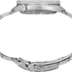 Stainless steel wristwatch showcasing durable design, polished bezel, and elegant, flexible band.