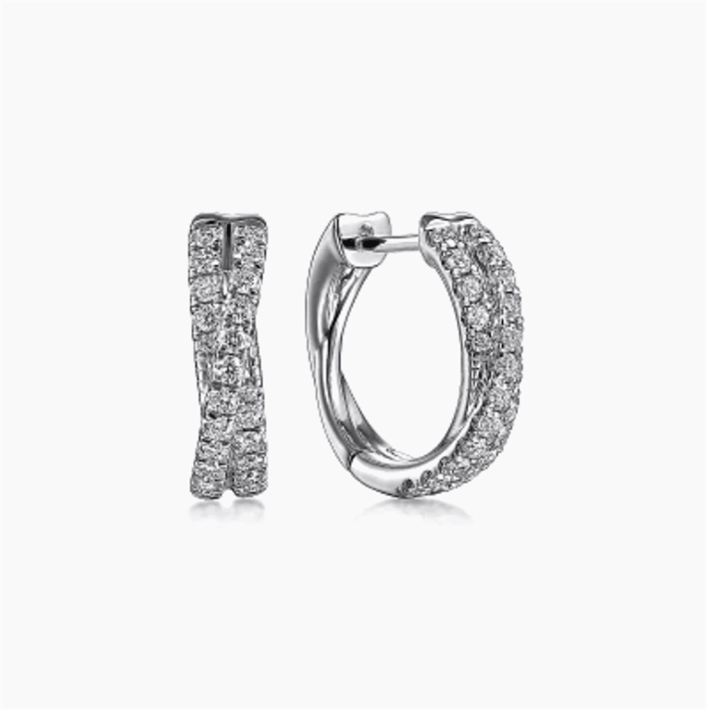 Elegant hoop earrings with sparkling stones, perfect for formal or casual occasions.