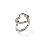Elegant silver and gold ring with gemstones, showcasing intricate craftsmanship and modern design.