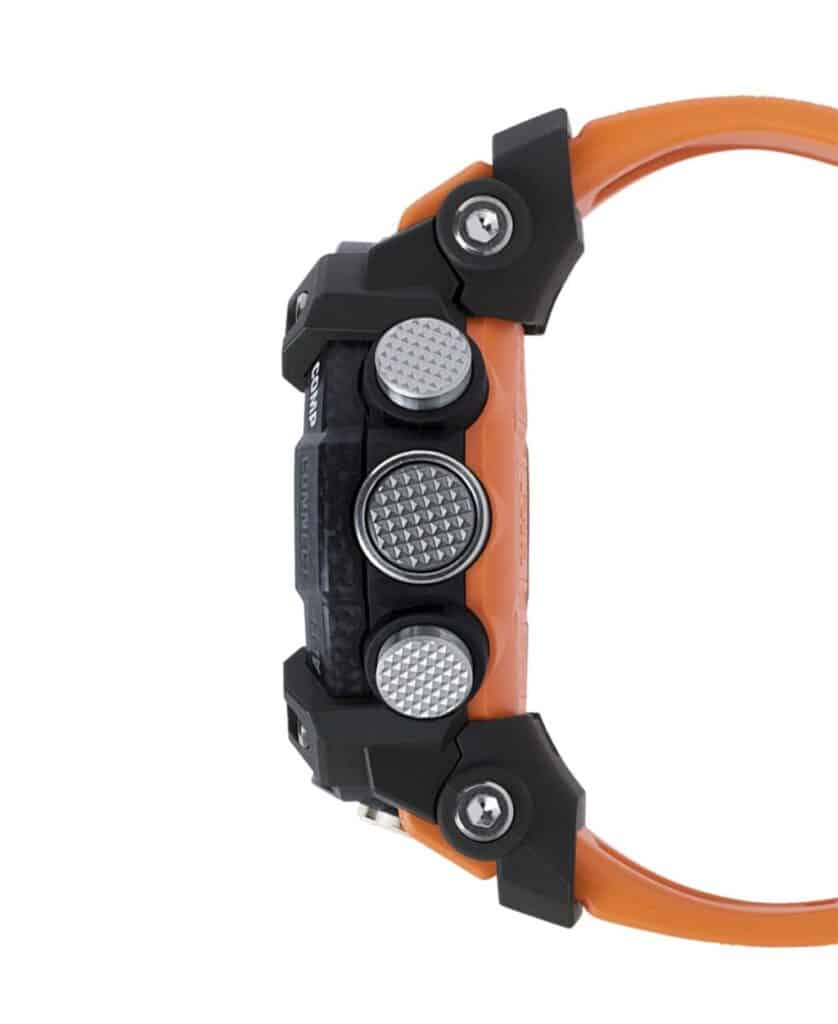 Durable adventure watch with multifunctional features, a robust design, and a vibrant orange strap.