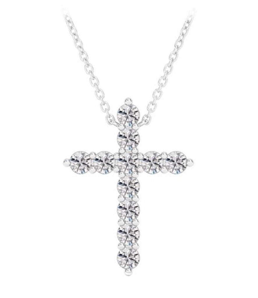 Elegant cross pendant with clear gemstones, symbolizing faith and perfect for any occasion.