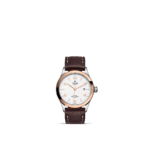 Elegant Tudor watch featuring stainless steel, rose gold, and a brown leather strap.