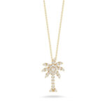 Gold palm tree pendant necklace with sparkling stones for a tropical, elegant style.