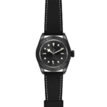 Elegant Tudor dive watch with black dial, luminous markers, and durable rubber strap.