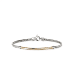 Stylish woven silver bracelet with a gold bar accent for elegant and sophisticated fashion.