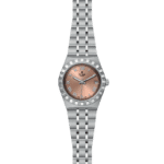 Elegant Tudor watch with polished stainless steel case and luxurious rose gold dial.
