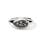 Elegant oval gemstone ring with black stones and polished metallic finish, perfect for any occasion.