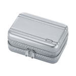 Stylish silver storage case with zippers, ideal for electronics, accessories, or jewelry organization.