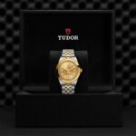 Elegant Tudor watch in luxurious packaging, showcasing timeless design and craftsmanship.