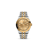 Luxurious Tudor watch with gold dial and two-tone bracelet, perfect for any occasion.