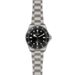 Tudor dive watch with stainless steel case, black dial, and rotating bezel for precision timing.