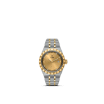 Luxurious Tudor watch with gold and stainless steel bracelet, diamond markers, and classic Roman numerals.
