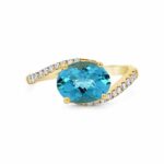 Stunning gold ring featuring a vibrant blue topaz gemstone and sparkling smaller diamonds.