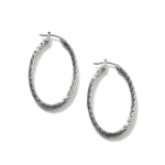 Elegant silver hoop earrings with a unique chain-link design for modern style and comfort.