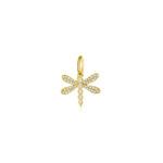 Gold dragonfly charm with sparkling gemstones, perfect for necklaces or bracelets.