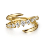 Elegant yellow gold ring with sparkling diamonds, blending modern and classic jewelry design.
