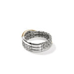 Elegant silver and gold interlocking chain ring, showcasing contemporary design and luxury craftsmanship.