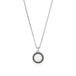 Elegant circular pendant necklace with black outline and silver chain, perfect for any occasion.