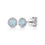 Elegant pastel blue gemstone earrings with diamond accents in white gold, perfect for any occasion.