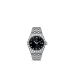 Tudor luxury watch with stainless steel case, black dial, and elegant design features.