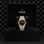 Elegant Tudor watch in luxurious presentation box showcasing timeless design and craftsmanship.