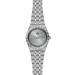 Elegant Tudor watch with octagonal design, silver stainless steel case, and luxurious dial details.