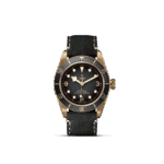 Elegant Tudor diving watch in bronze with black dial and leather strap, perfect for adventures.