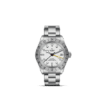 Elegant Tudor luxury watch with stainless steel case, white dial, and unidirectional rotating bezel.