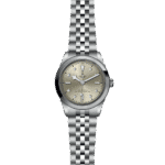 Elegant Tudor watch with stainless steel case, sunburst champagne dial, and durable bracelet.