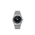 Elegant Tudor watch featuring a stainless steel case, Roman numerals, and a sleek bracelet.