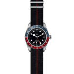Stylish Tudor GMT watch with black dial, stainless steel case, and colorful unidirectional bezel.
