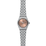 Elegant Tudor stainless steel watch with rose gold dial and diamond accents for sophisticated style.