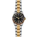 Elegant Tudor watch with a two-tone stainless steel and gold design, featuring a black dial.