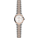 Elegant Tudor wristwatch with silver-white dial and rose gold accents, perfect for any occasion.