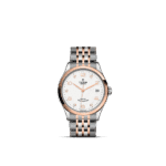 Elegant Tudor watch with rose gold accents and polished stainless steel design, perfect for any occasion.