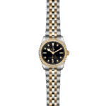 Elegant stainless steel and gold watch with diamond-like markers and luxurious design details.