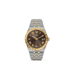 Tudor luxury watch with gold accents, brown sunburst dial, and stainless steel bracelet design.