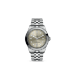 Elegant Tudor watch features stainless steel case, sunburst dial, and durable metal bracelet.