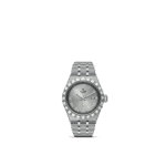 Elegant Tudor stainless steel wristwatch with Roman numerals and polished link bracelet.