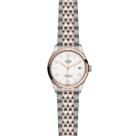 Elegant Tudor watch with stainless steel and rose gold design, featuring a date display.