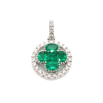 Elegant emerald and diamond pendant, featuring a striking cross design in polished white metal.
