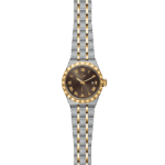 Elegant Tudor wristwatch with dual-tone stainless steel and gold design, featuring a brown dial.