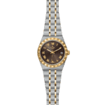 Tudor luxury watch in stainless steel and gold with a brown dial and Roman numerals.