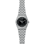 Elegant Tudor wristwatch with stainless steel case, diamond indices, and polished bracelet.