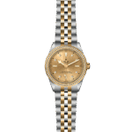 Luxury two-tone Tudor watch with diamond bezel, gold dial, and elegant craftsmanship.