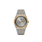 Tudor luxury watch with silver and gold accents, featuring a grey dial and diamond markers.