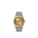 Luxurious Tudor watch in two-tone stainless steel and gold with a golden dial and diamond indices.