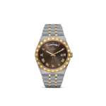 Elegant Tudor watch with two-tone design, brown dial, and luxurious bracelet for timeless style.