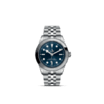 Tudor stainless steel watch with blue dial, luminescent markers, and elegant bracelet for stylish functionality.
