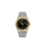 Luxurious Tudor watch with black dial, gold accents, and stainless steel strap, perfect for any occasion.